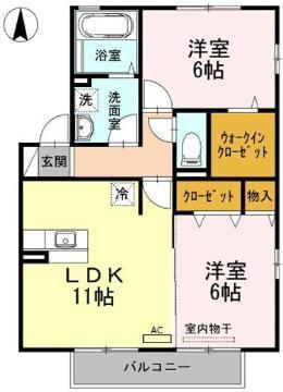 ルミエール手城 B棟(2LDK/2階)の間取り写真