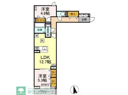 セレスティア竹ノ塚II(2LDK/2階)の間取り写真