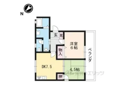 ヴェルクレール高関(2DK/2階)の間取り写真