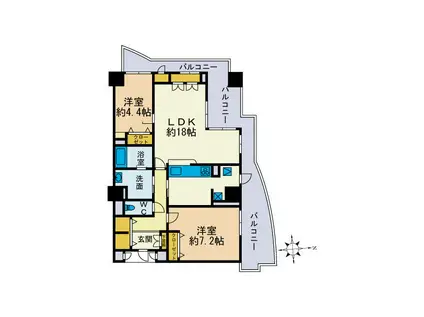 ルリエ本厚木(2LDK/9階)の間取り写真