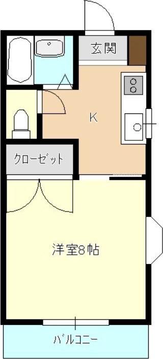 溜屋ハイツV(1K/2階)の間取り写真
