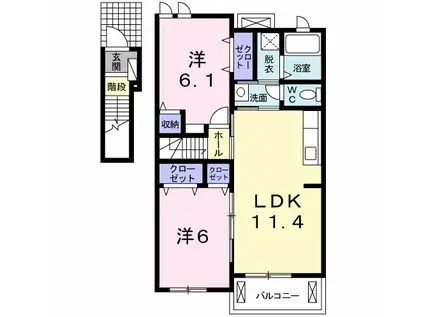 フォレストメゾンⅠ(2LDK/2階)の間取り写真