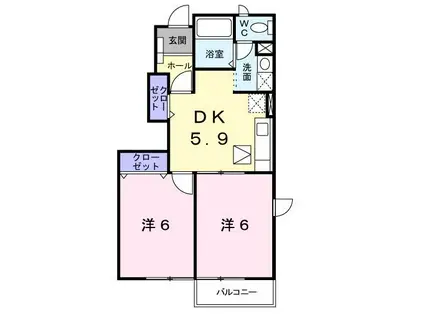 ル・モンドF(2DK/1階)の間取り写真