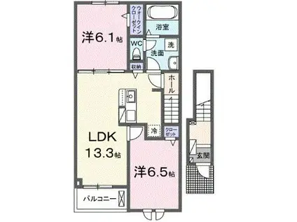 ラフィネSKM-VI(2LDK/2階)の間取り写真