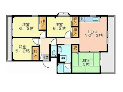 サンハイツA(4LDK/1階)の間取り写真