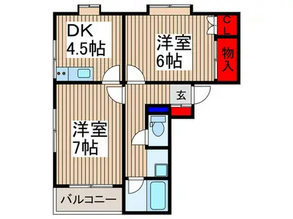 サンモール小手指(2DK/1階)の間取り写真
