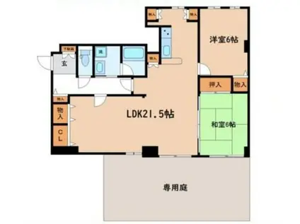 恒久ハイツ(2LDK/B1階)の間取り写真