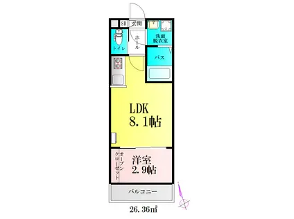 BAU岩切(1LDK/2階)の間取り写真