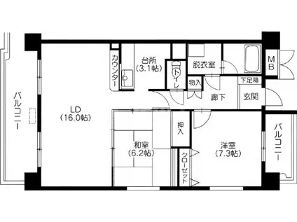 住吉マンション(2LDK/9階)の間取り写真