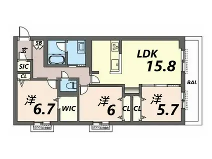 オカバ姫路青山シャーメゾンA(3LDK/2階)の間取り写真
