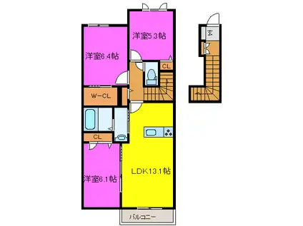 シュプリーム小松(3LDK/2階)の間取り写真