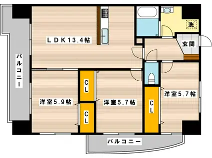 アローネ諏訪町(3LDK/3階)の間取り写真