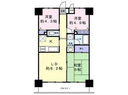 サンライズ相模原II(3LDK/6階)の間取り写真
