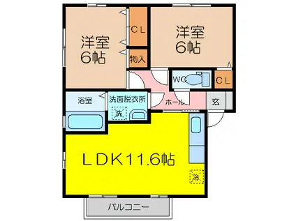 グリーンビレッジII(2LDK/2階)の間取り写真