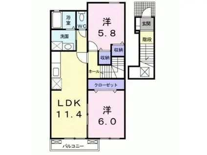 ブローマン杉A棟(2LDK/2階)の間取り写真