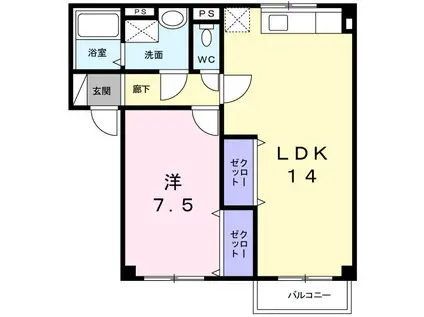 ヴィル・フォーレIA(1LDK/1階)の間取り写真