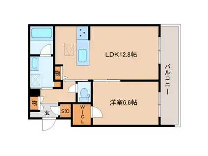 ジェイエイチエスプレミア西大寺(1LDK/1階)の間取り写真