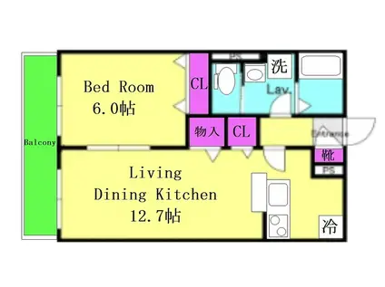 パークヒルズ新百合ヶ丘(1LDK/1階)の間取り写真
