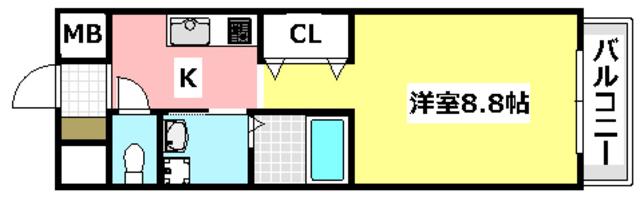 彩都シオン(1K/3階)の間取り写真