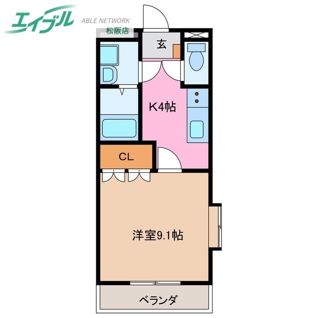 アドラーブル(1K/1階)の間取り写真