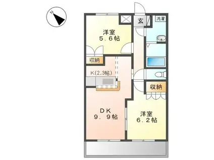 カーサ・デ・成田 A(2DK/1階)の間取り写真