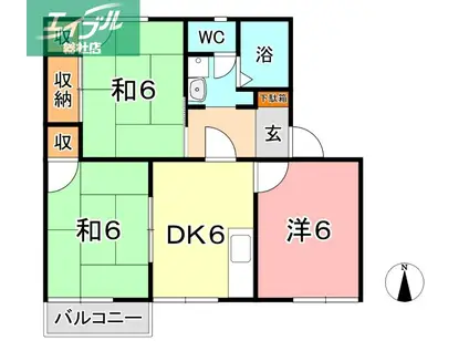 メゾン日笠山(3DK/2階)の間取り写真