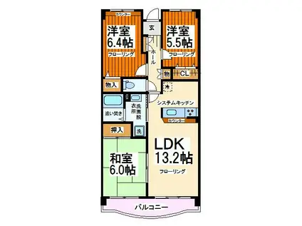 クレール仙川(3LDK/3階)の間取り写真