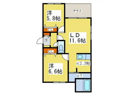 ブランシャール西28丁目(2LDK/1階)の間取り写真