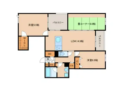 シャーメゾン オークルート奈良(3LDK/4階)の間取り写真