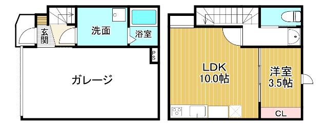 ガレッジ花園町(1LDK/1階)の間取り写真
