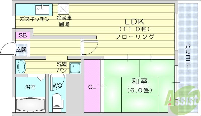 舛沢ハイツ(1LDK/3階)の間取り写真