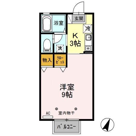H・Iハウス(1K/2階)の間取り写真