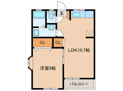 ウエストタウンI(1LDK/1階)の間取り写真