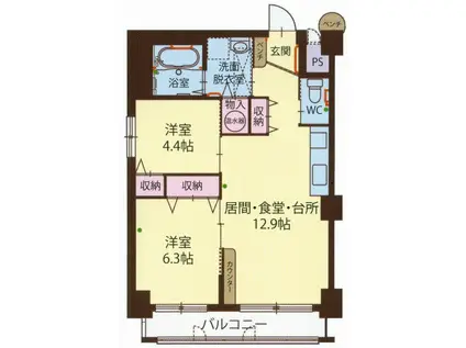 チヨダセントラルタウン(2LDK/6階)の間取り写真