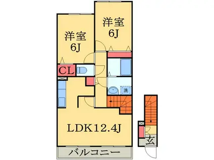 シンパシーノース(2LDK/2階)の間取り写真