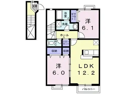 カトレーヴI(2LDK/2階)の間取り写真