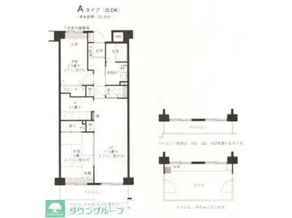 ジーニアスK(2LDK/2階)の間取り写真