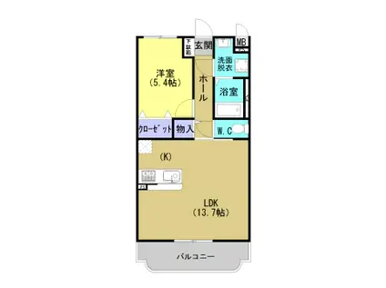 三河江曽島(1LDK/2階)の間取り写真