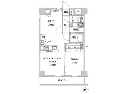 ラ・ヴェリテ壱番館(2LDK/3階)の間取り写真