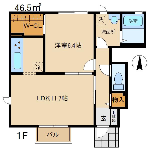 グリーンパーク高崎壱番館(1LDK/1階)の間取り写真