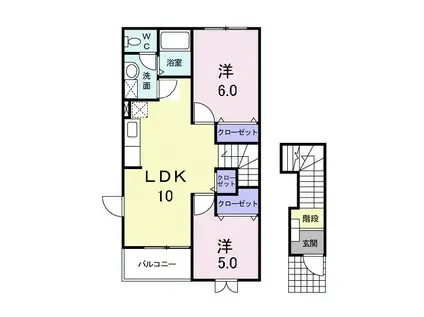 ヴィラ プリムローズ(2LDK/2階)の間取り写真