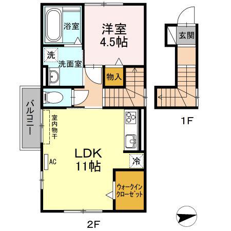 名鉄小牧線 間内駅 徒歩12分 2階建 築9年(1LDK/2階)の間取り写真
