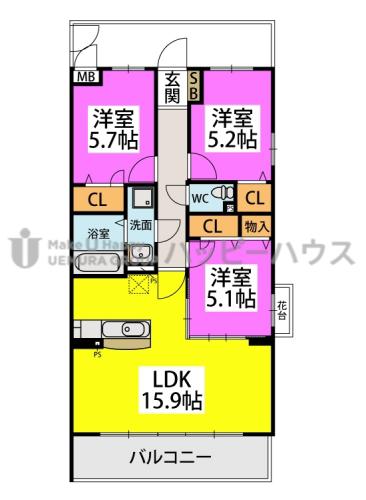 CANOA(3LDK/5階)の間取り写真