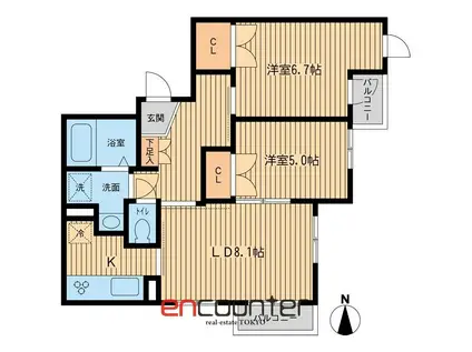 元麻布フォレストプラザII(2DK/1階)の間取り写真