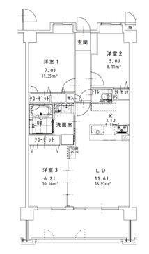 クリオジーテ藤崎(3LDK/2階)の間取り写真