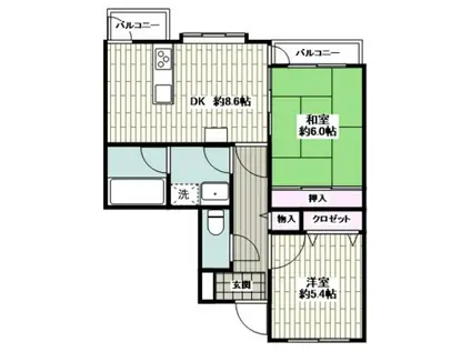 ルイシャトレ希望ヶ丘C(2DK/1階)の間取り写真