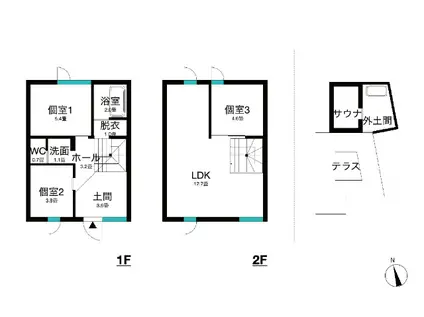 サウナ&アパートメントビーバー(3LDK/1階)の間取り写真