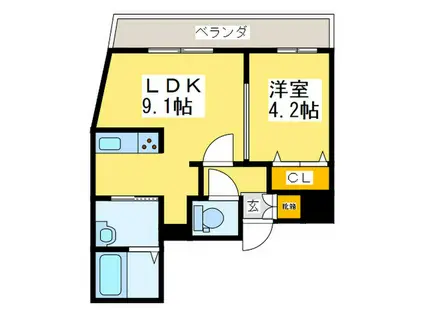 ヴェネーノ円山(1LDK/2階)の間取り写真