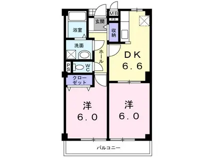 アヴニール(2DK/2階)の間取り写真