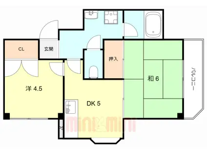 ハイツ有岡(2DK/2階)の間取り写真